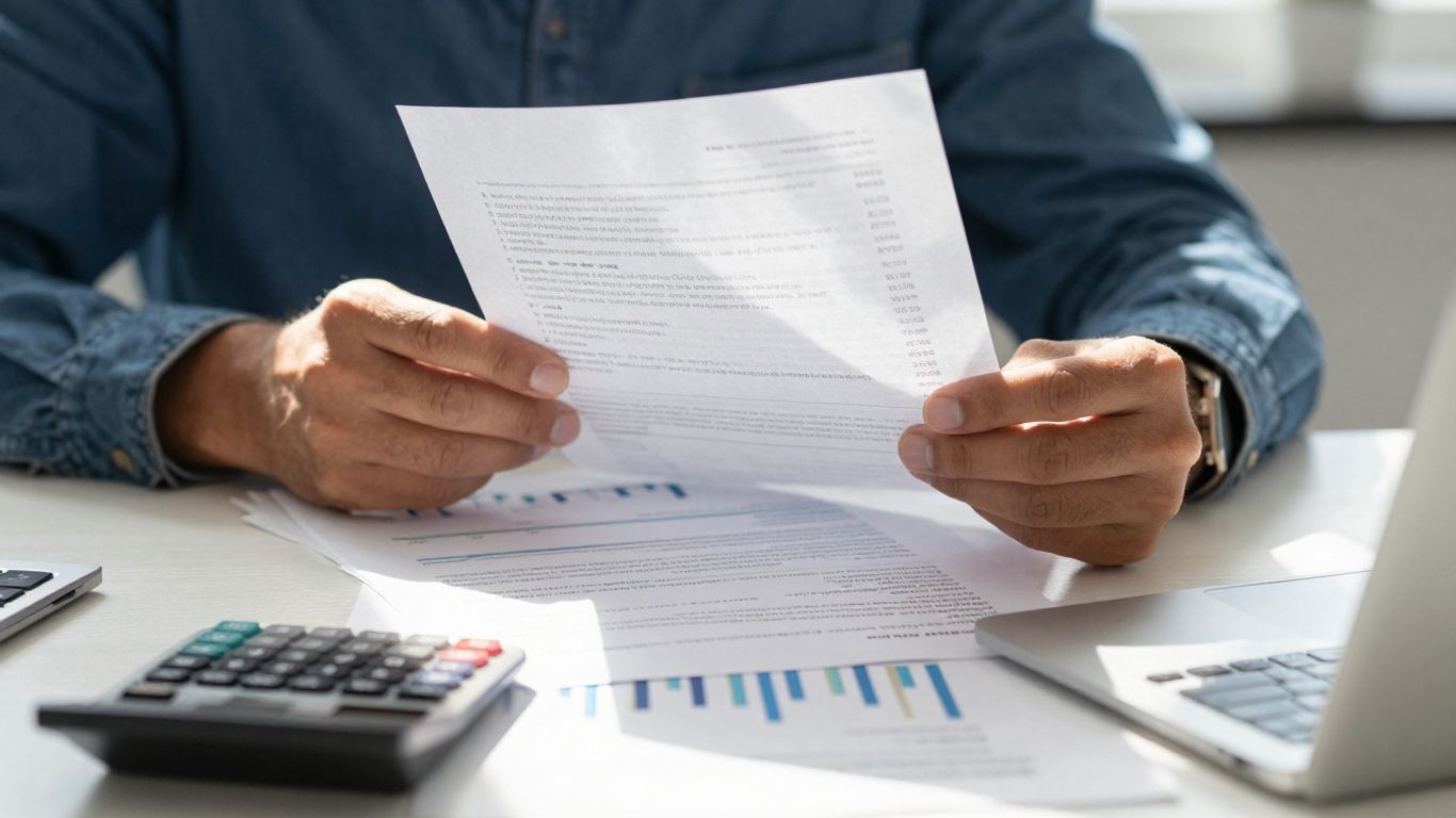 Person planning finances at a desk with papers.