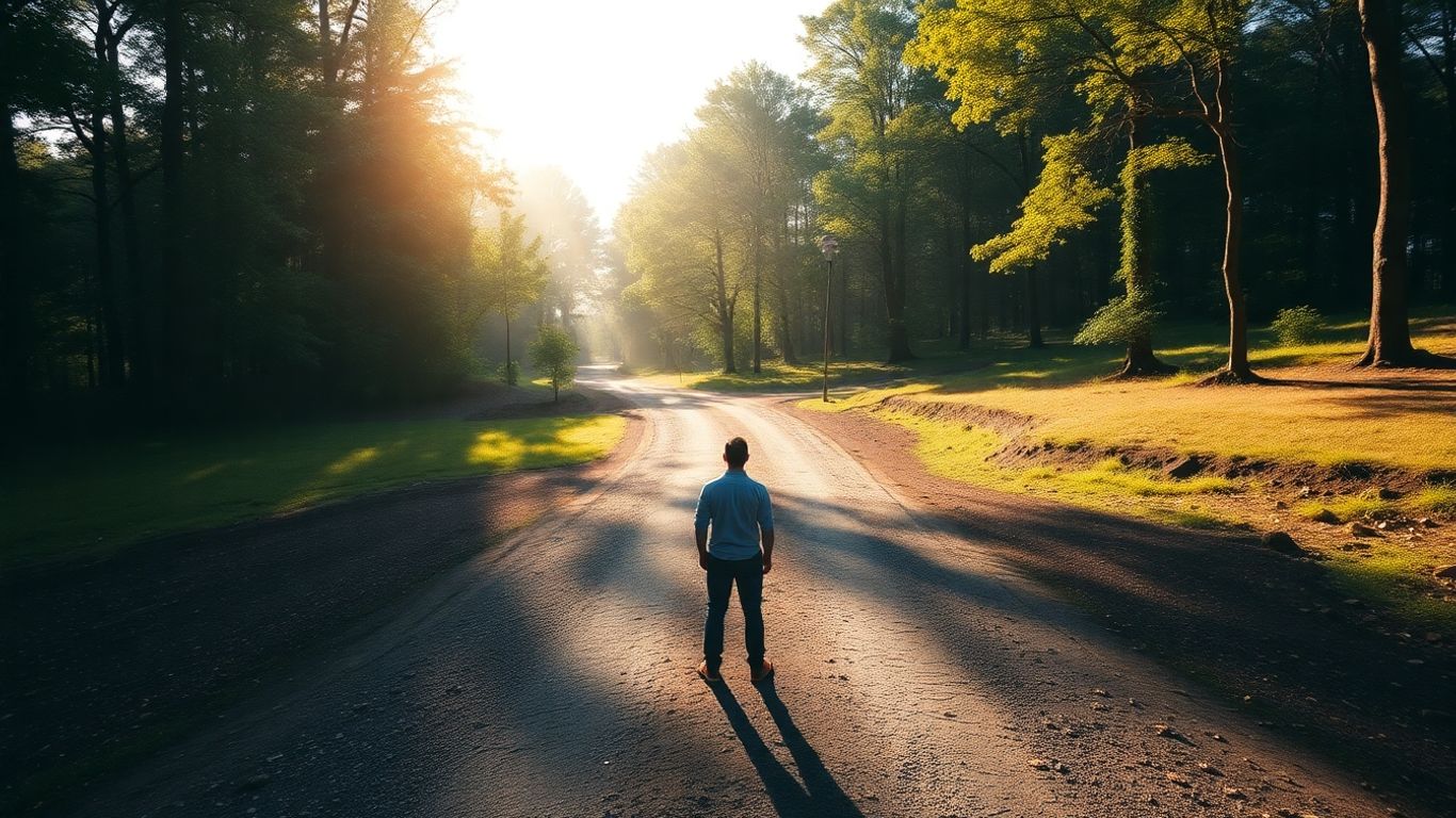 Personne à la croisée des chemins, symbolisant le changement et la croissance.