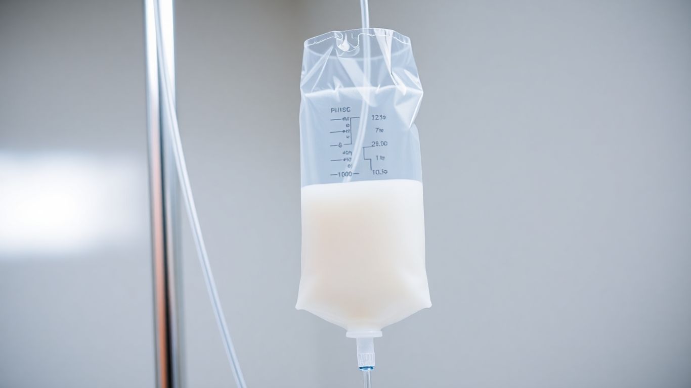 IV bag and tubing for therapy.