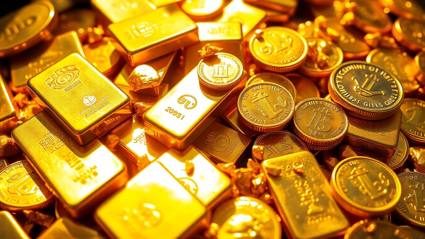 Lingots et pièces d'or brillants