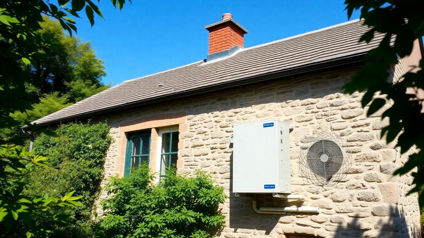 Heat pump installed on a South Hams cottage exterior.