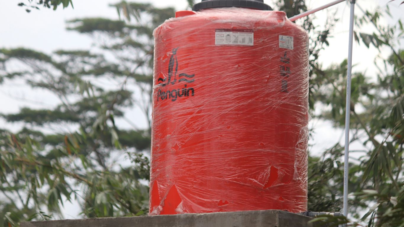 red and black water jug