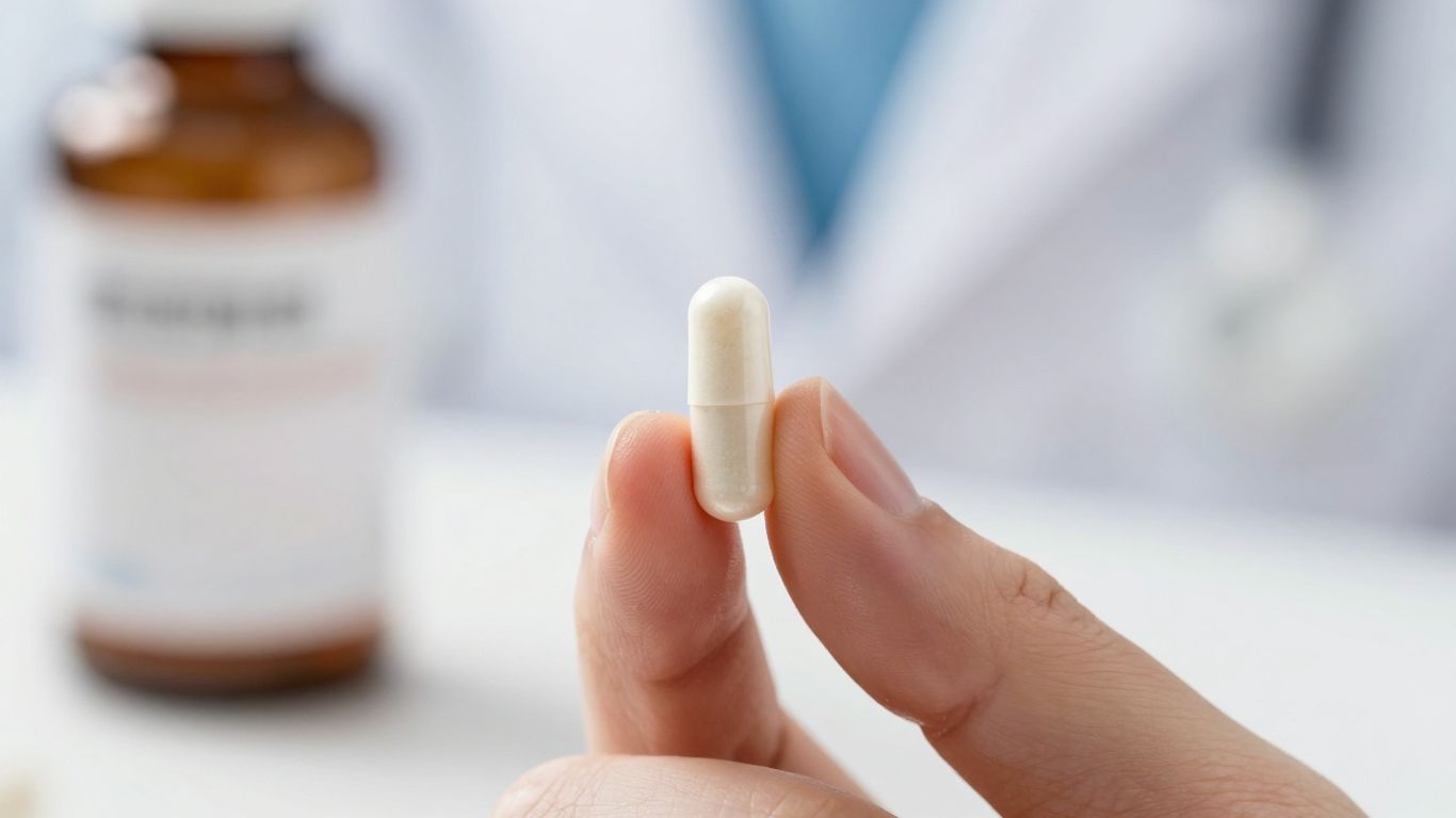 Testosterone undecanoate capsule held in hand.