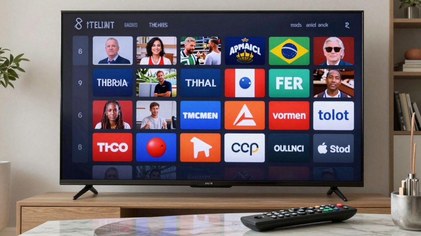 IPTV channels displayed on a TV screen.