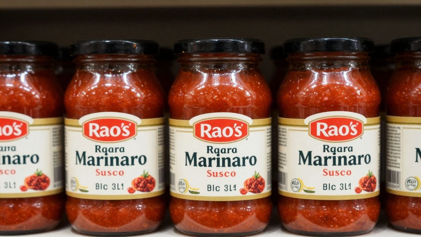 Rao's Marinara Sauce jars stacked on a shelf