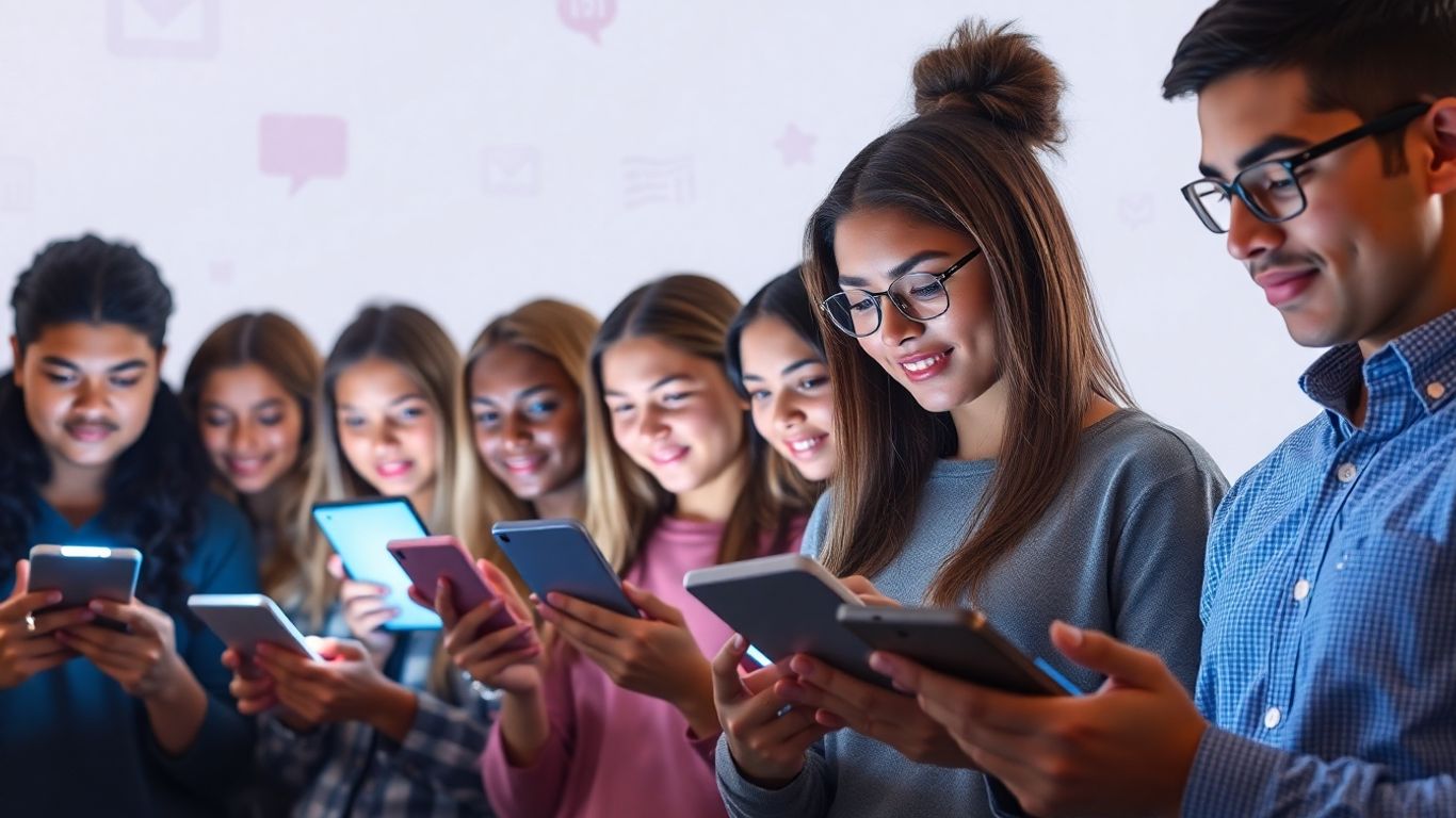 Tineri folosind dispozitive digitale în context politic.