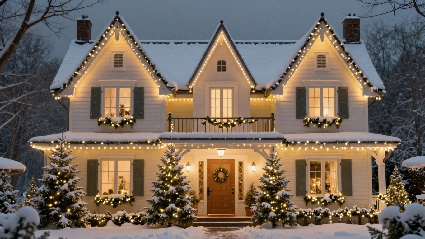 Professionally installed Christmas lights on a house in St. Peters.