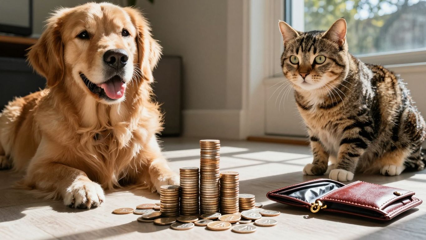Pet insurance costs in Alabama with pets and money.