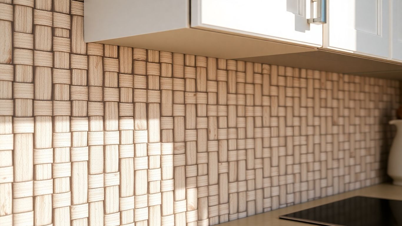 Basketweave tile kitchen backsplash detail