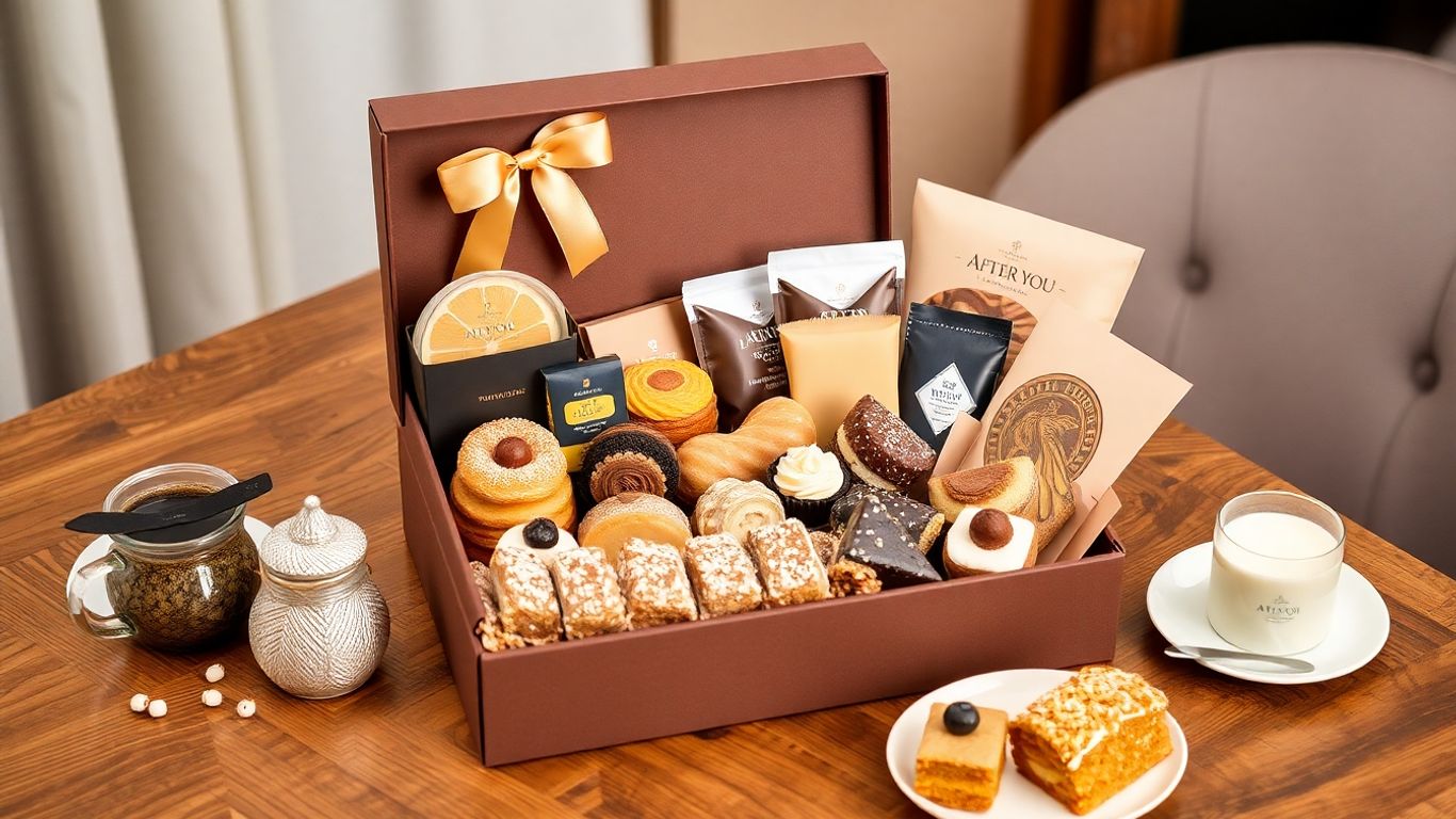 ขนมอาฟเตอร์ยูในกล่องสุดพรีเมียมหรูหราบนโต๊ะ