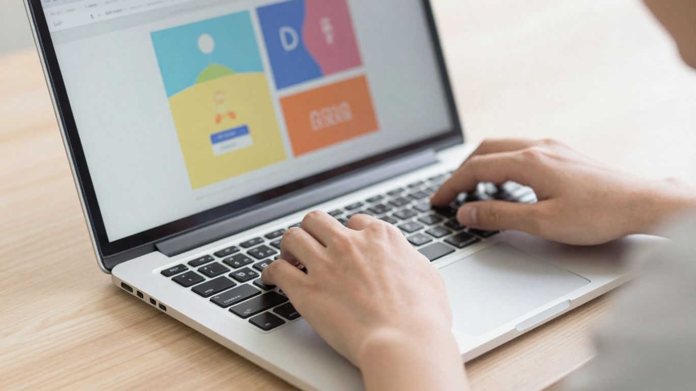 Personne travaillant sur un site web sur un ordinateur portable.