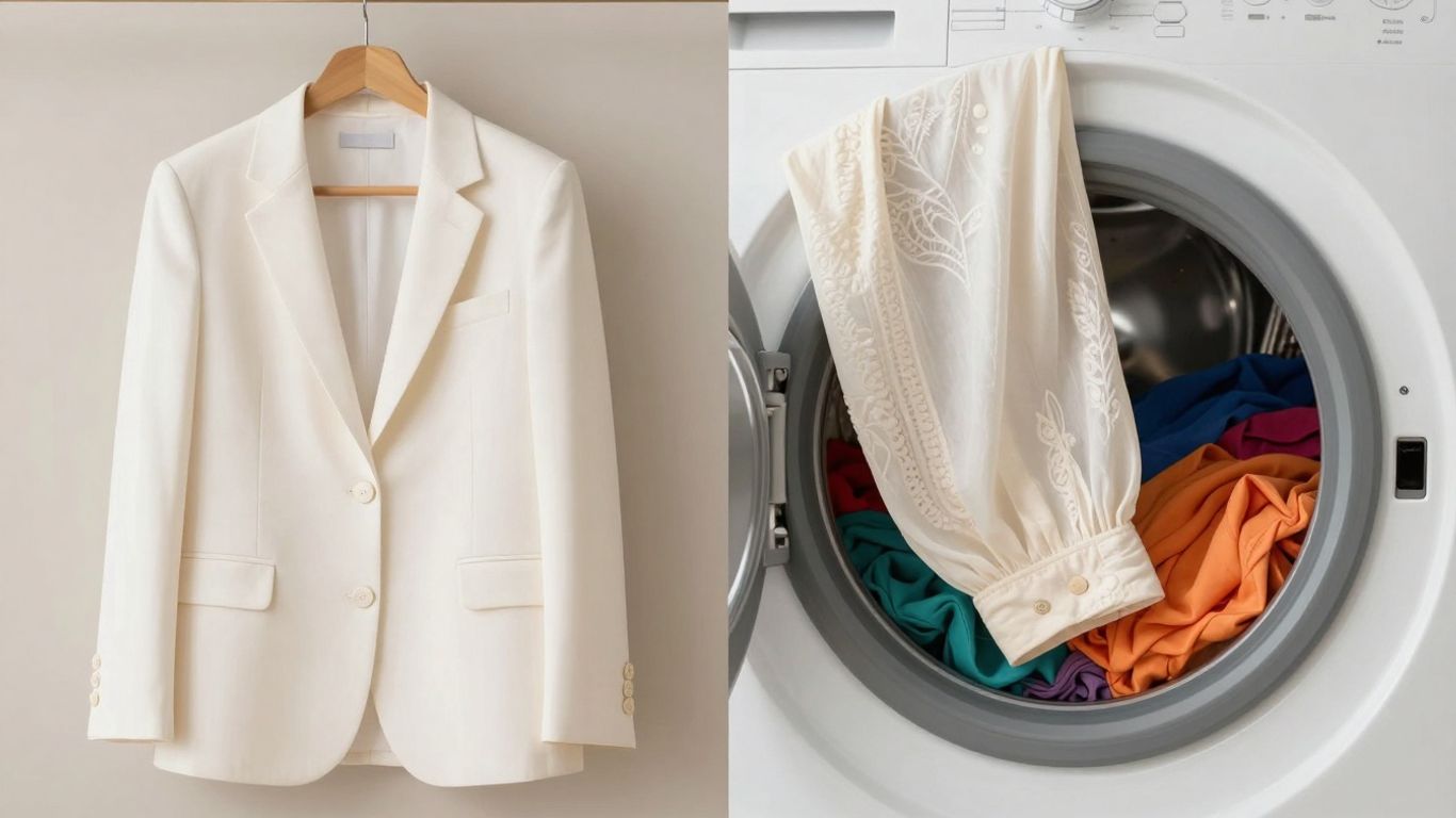 Dry cleaning vs. washing machine with clothes.
