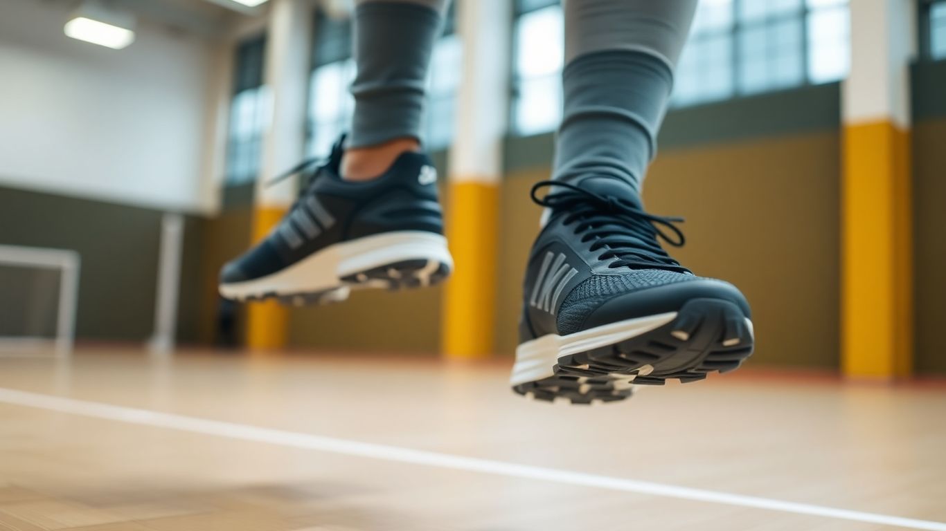 Lightweight indoor soccer shoes in motion