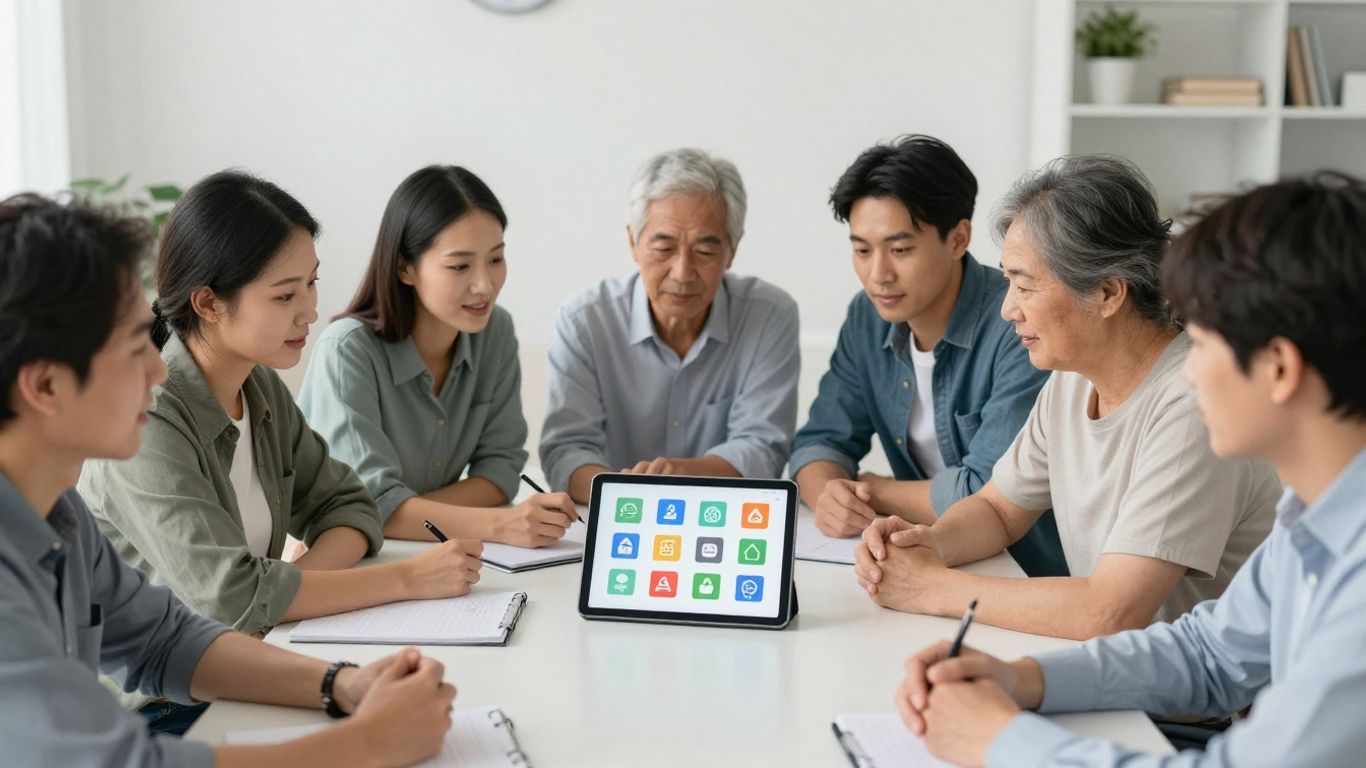 People reviewing health insurance options on a tablet.