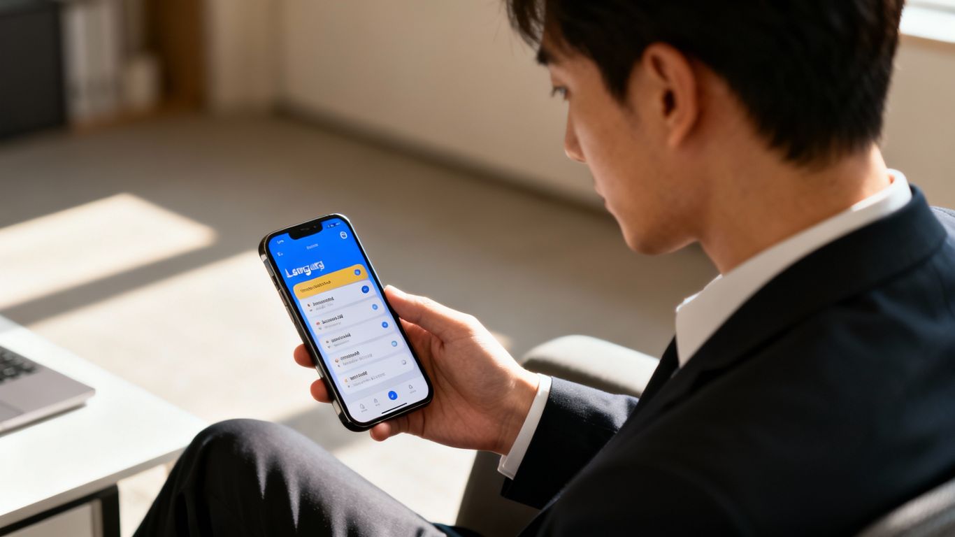 Professional learning a language on their phone.