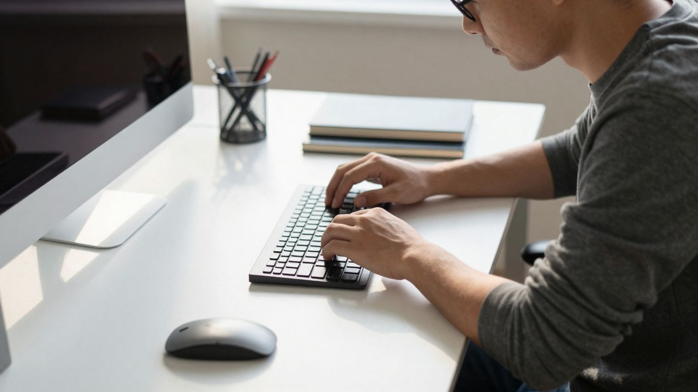 Person working productively in a calm, organized workspace.