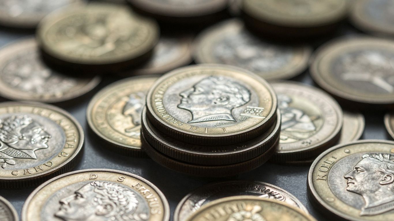 Precious metal coins, gold and silver, stacked