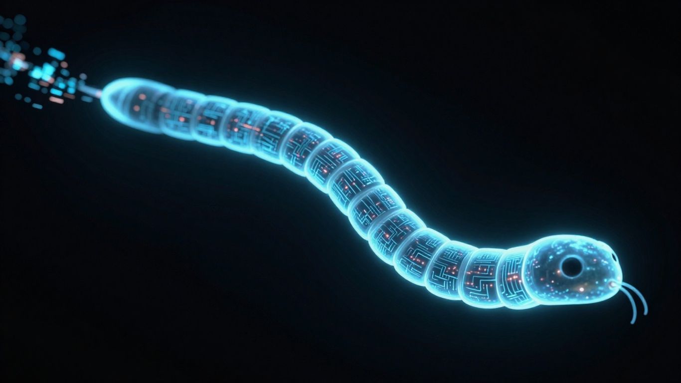 Digital worm spreading through computer networks.