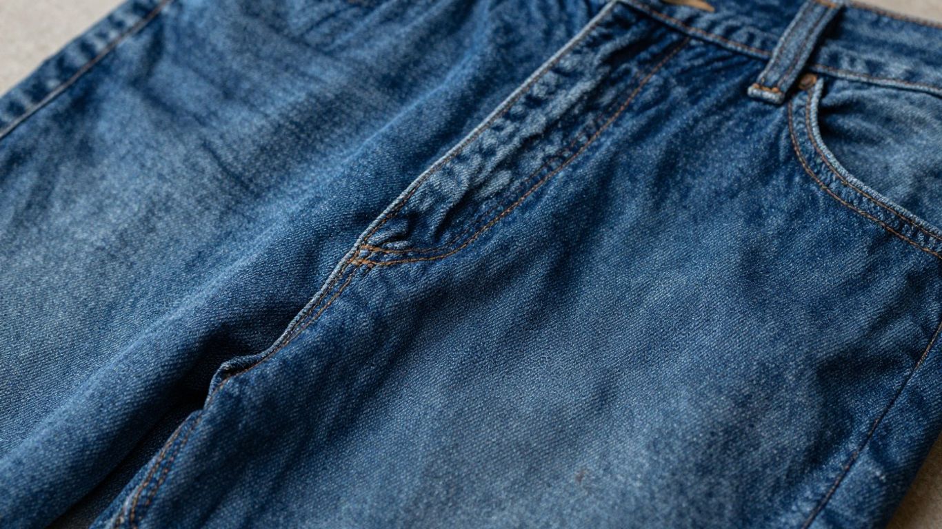 Close-up of well-cared-for, faded denim jeans.