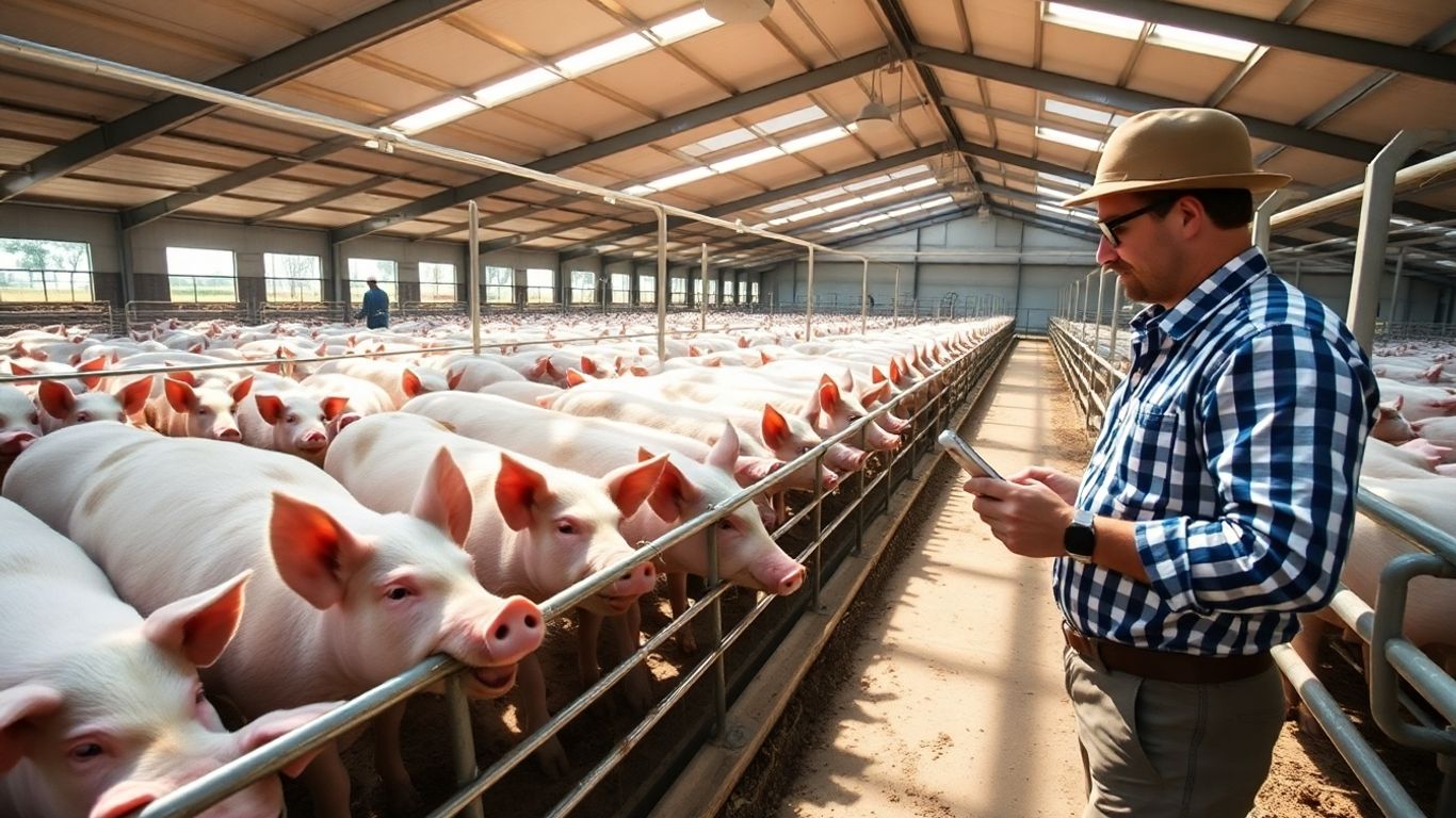 Australian pigs in a modern, sunlit farm enclosure.