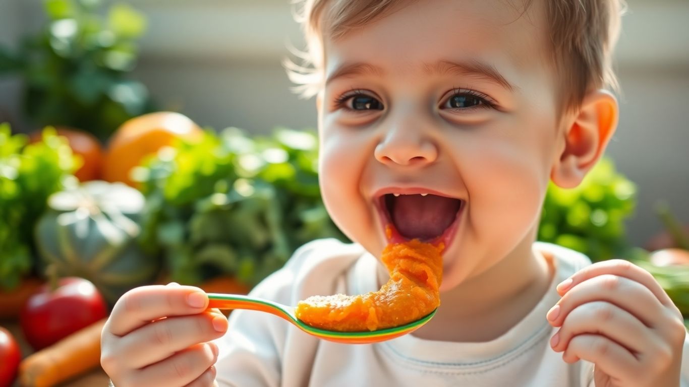 Baby eating organic homemade food