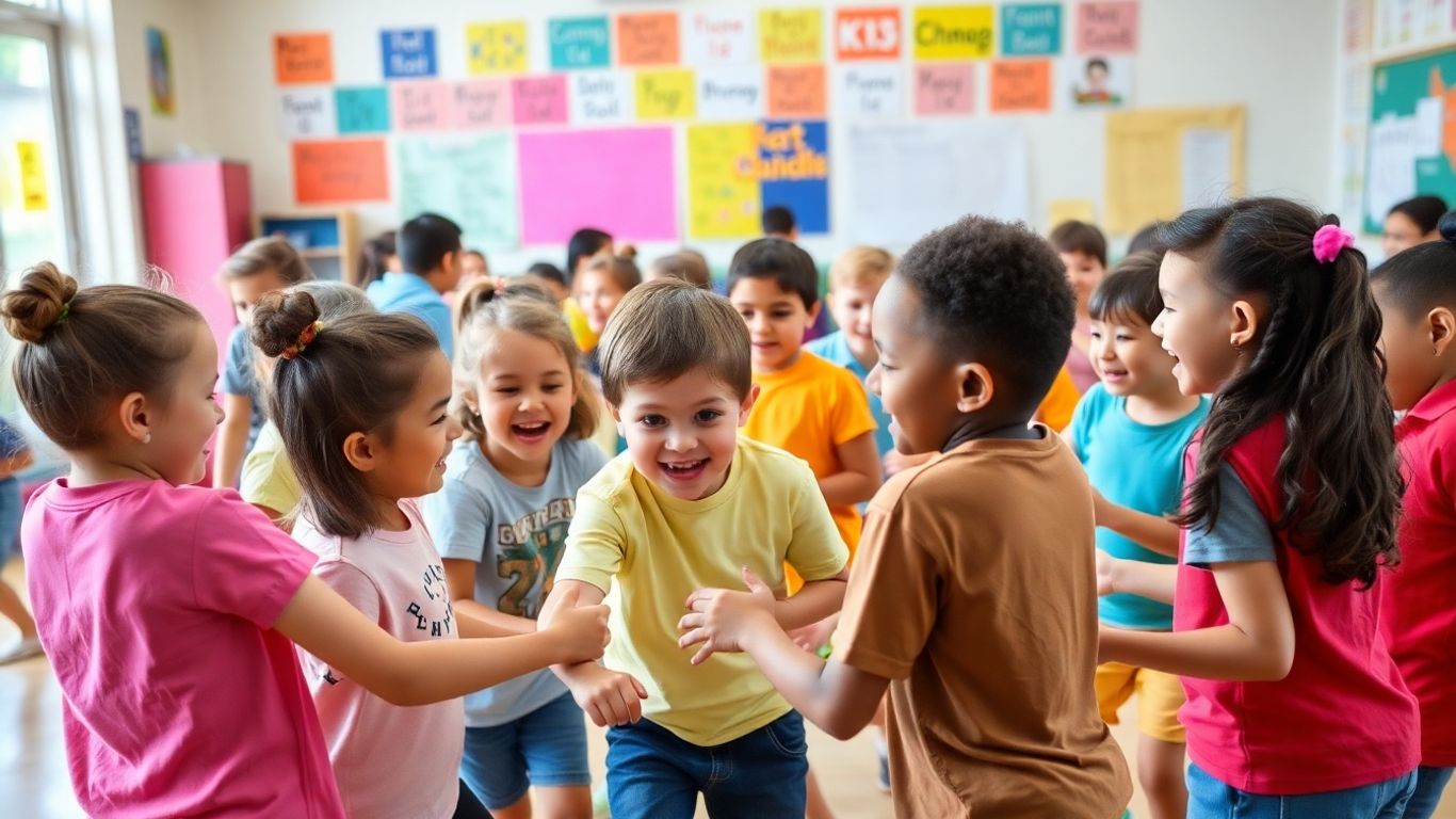 Grundschulkinder spielen und wetteifern im Sportunterricht