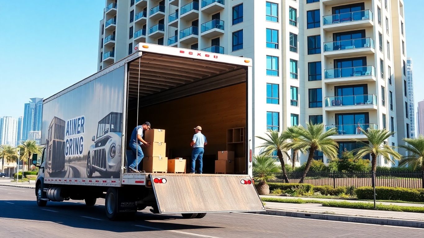 Movers loading truck for Abu Dhabi to Dubai relocation.