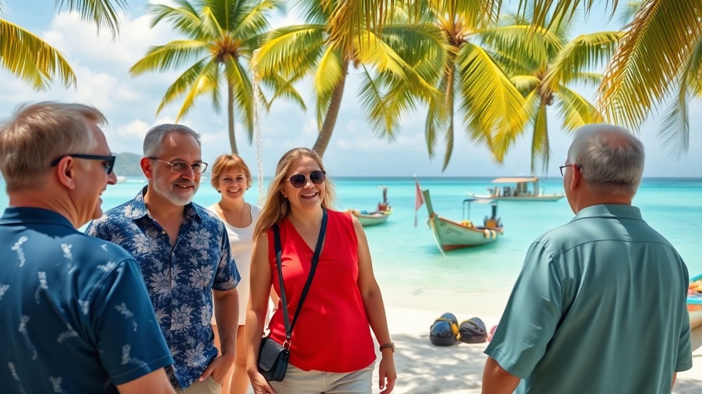 Russians socializing on a beach in Phuket, Thailand.