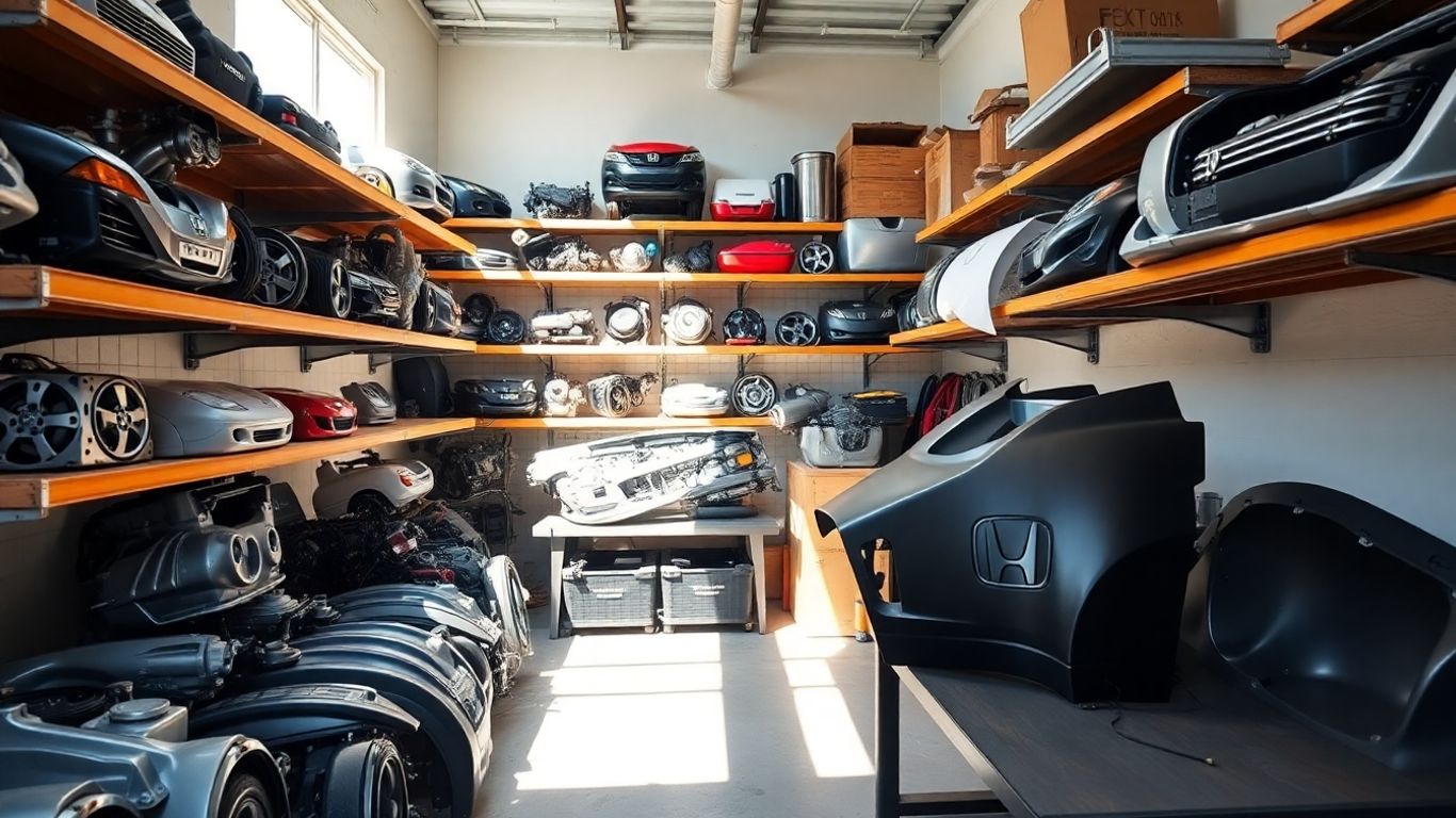 Shiny used Honda auto parts in a workshop