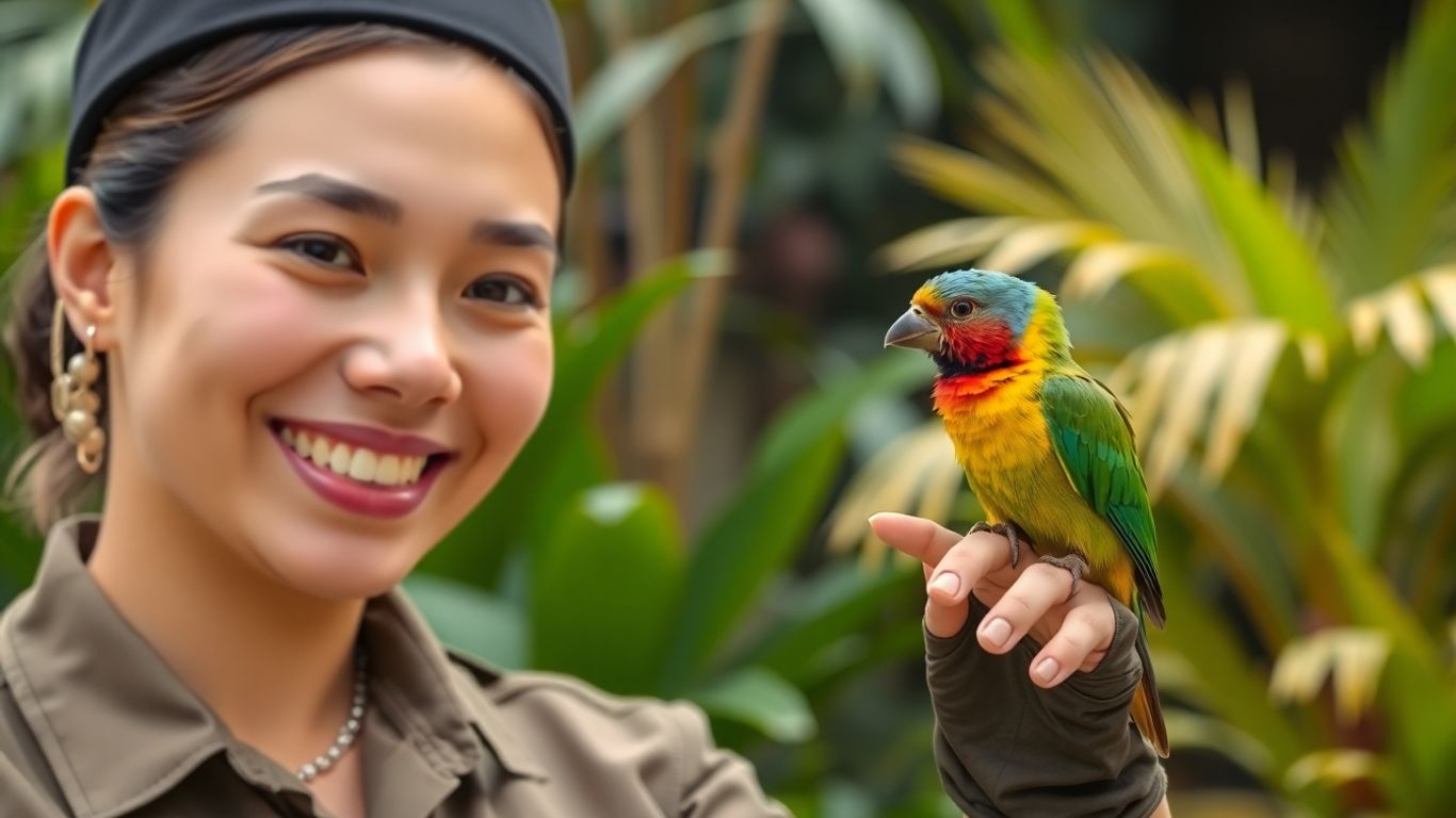Tierpfleger mit exotischem Vogel