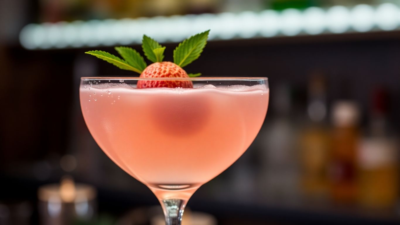 Lychee martini in a coupe glass with garnish.