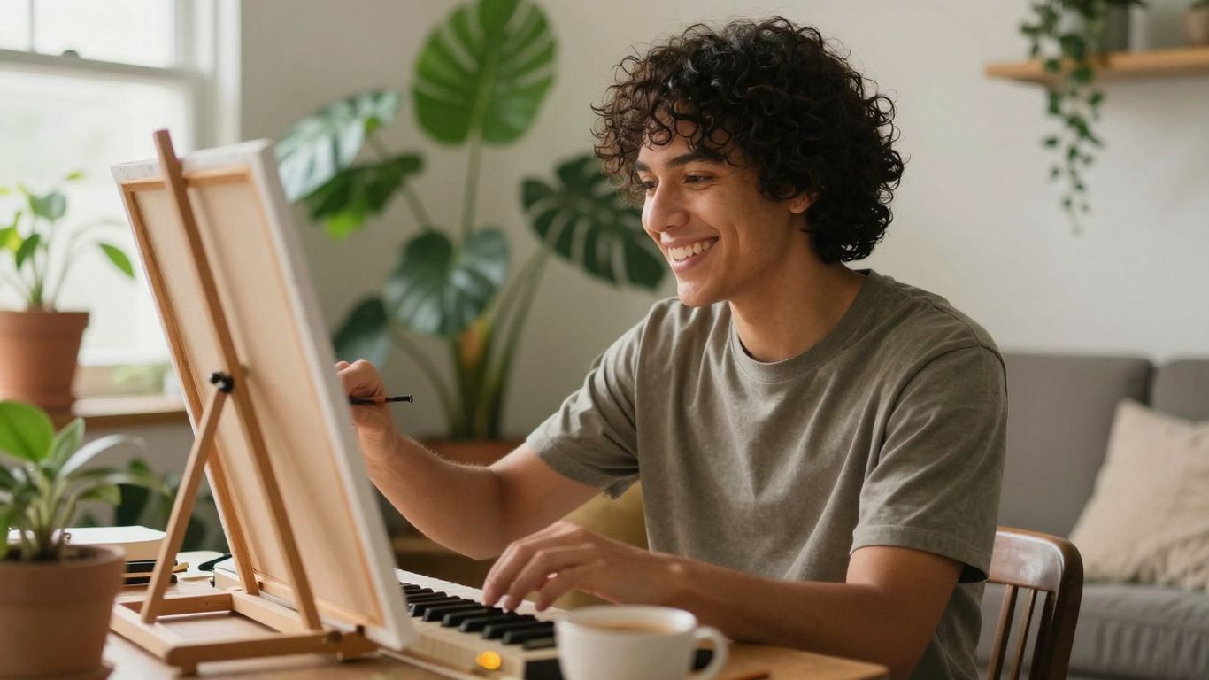 Persoon geniet van vrije tijd en persoonlijke ontwikkeling.