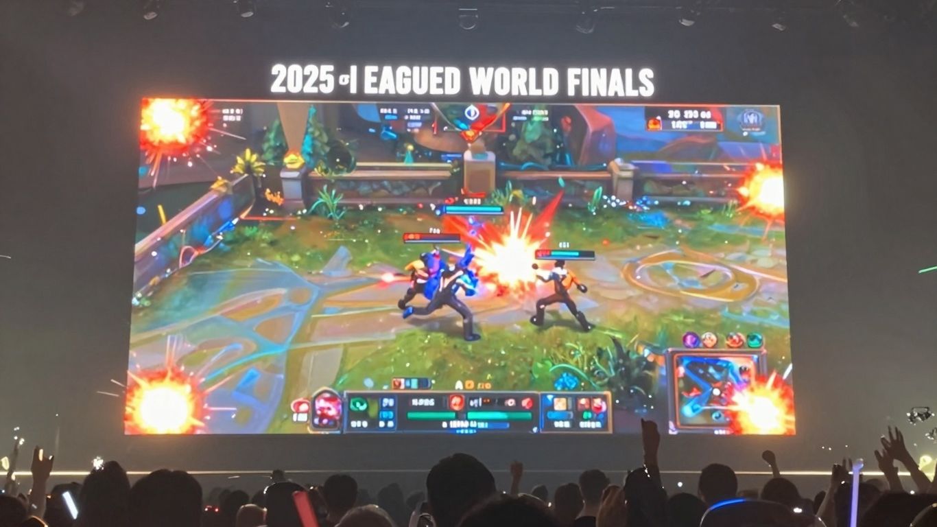 2025 lol worlds finals stadium with in-game action.