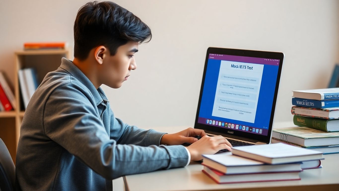 Student taking an online IELTS mock test