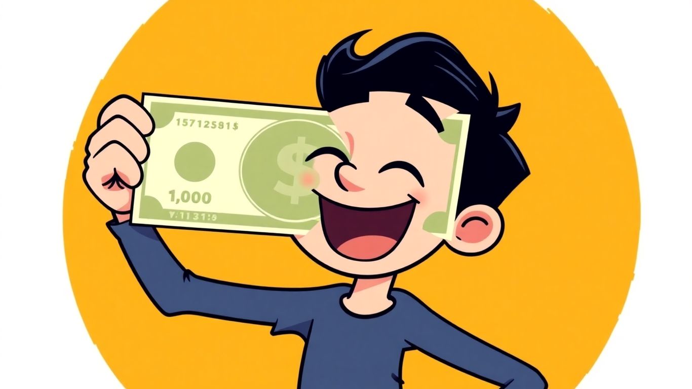 Cartoon character holding a $100 bill