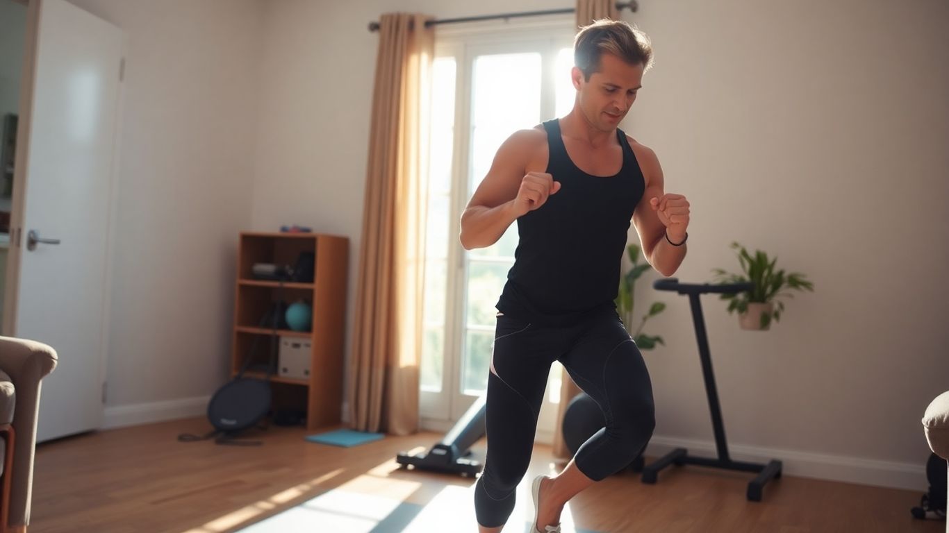 Person exercising at home with sunlight.