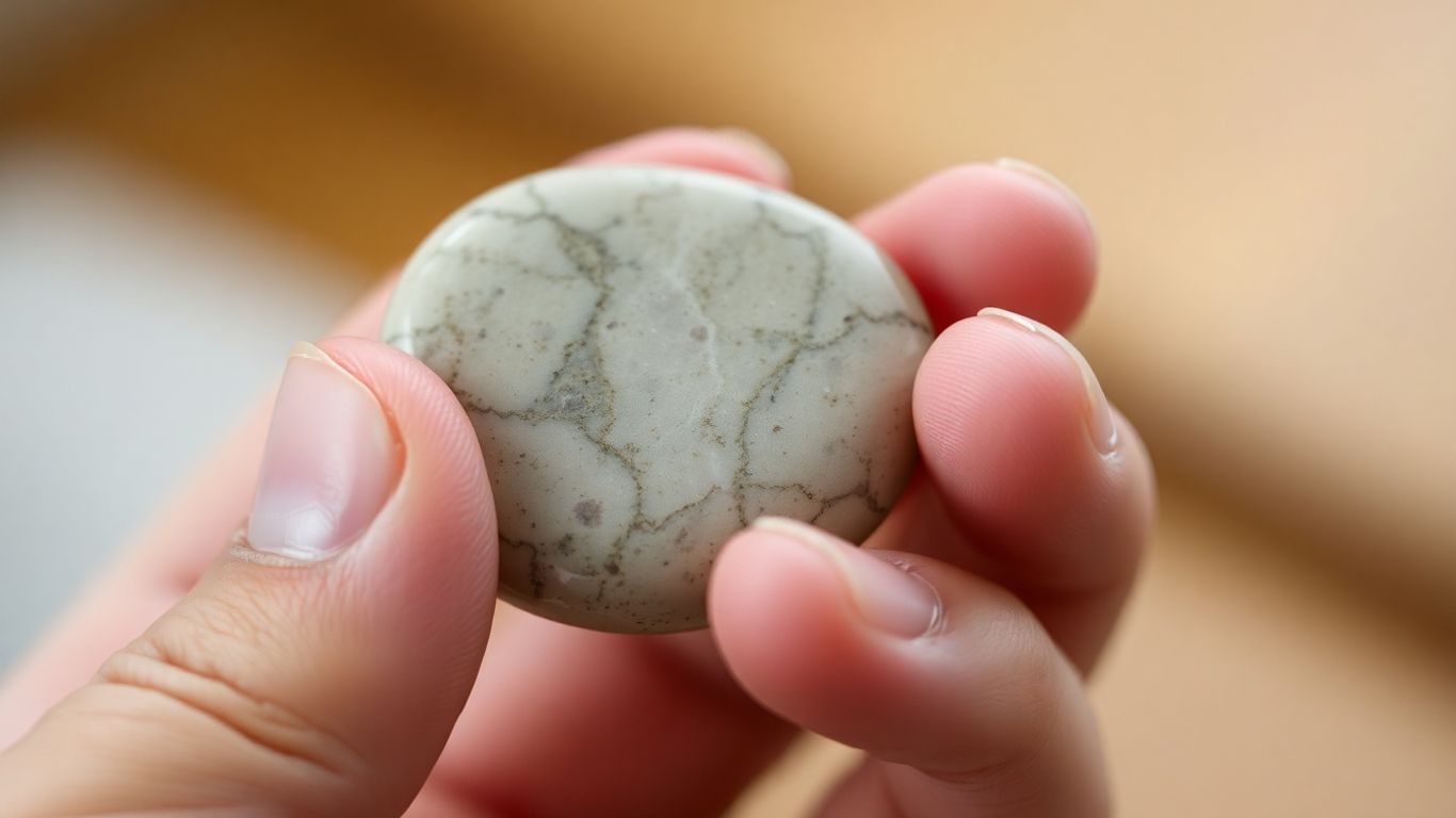 Person holding a smooth worry stone for relaxation
