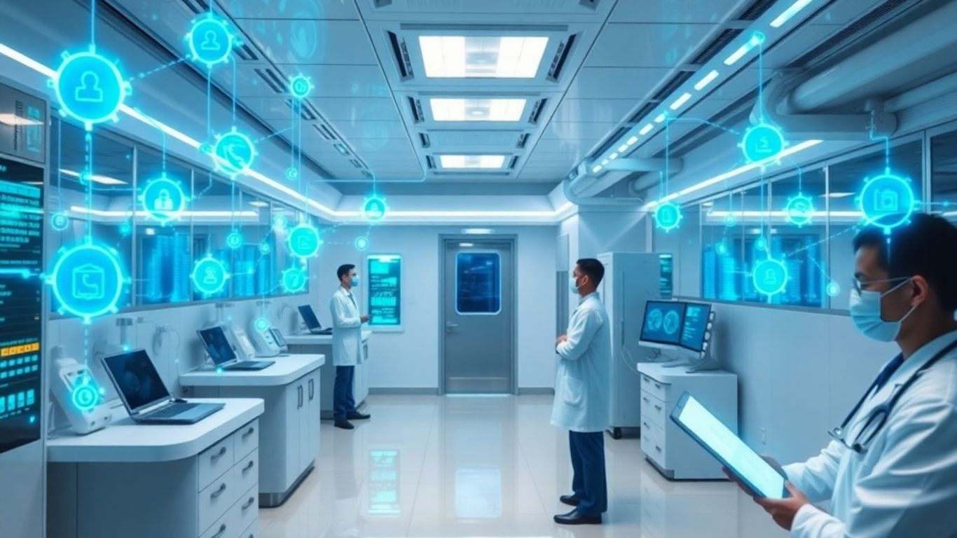 Blockchain technology in a modern healthcare setting.