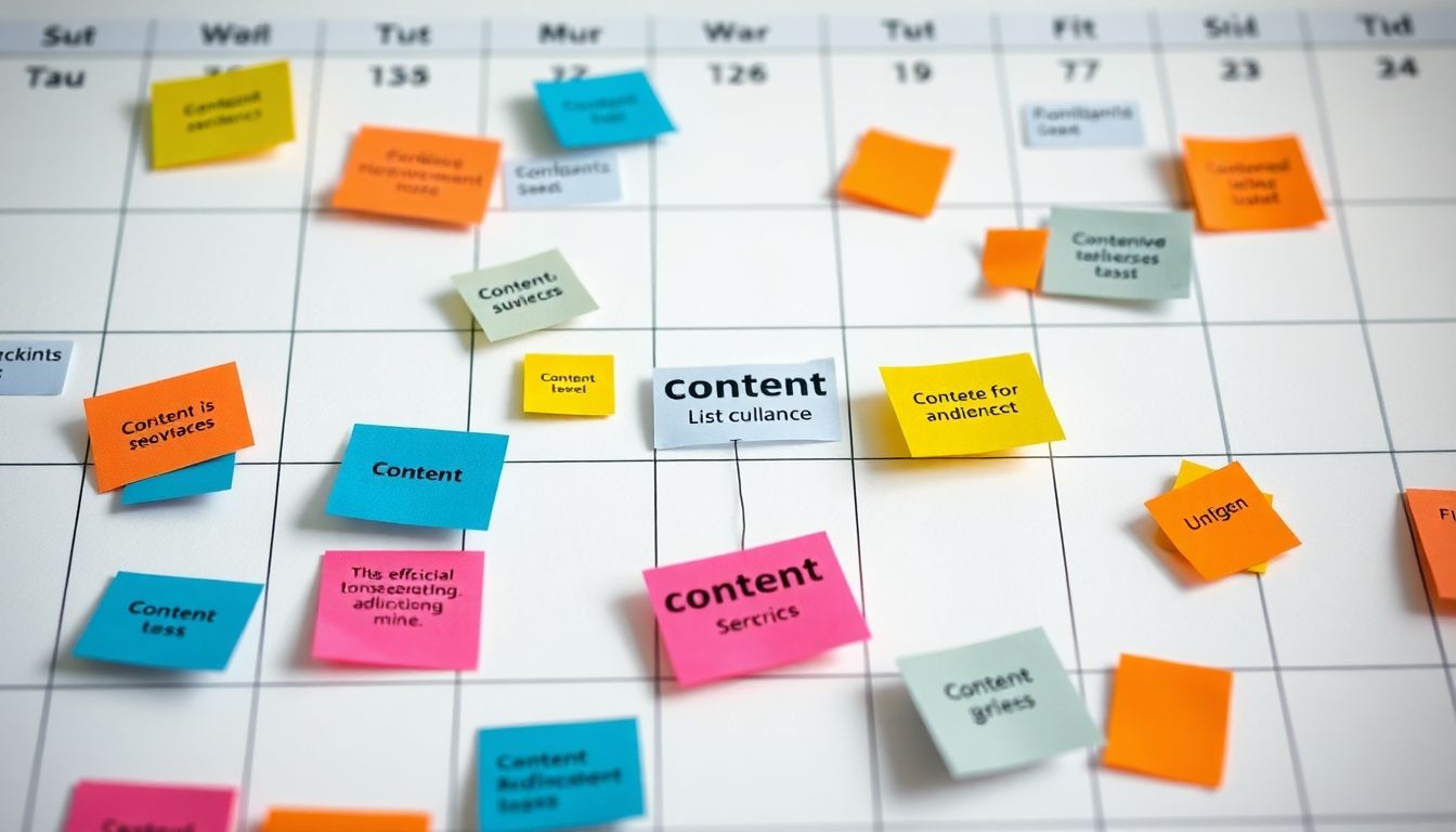 Editorial calendar with disconnected and connected content pieces.