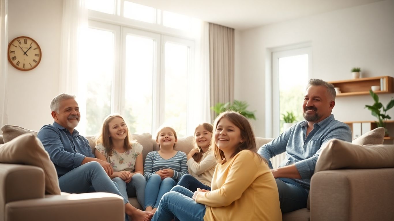Familia feliz en un hogar seguro y protegido.