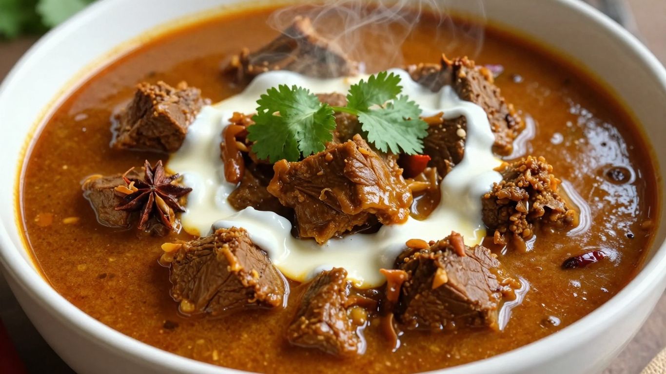 Bowl of delicious mutton curry with fresh cilantro garnish.