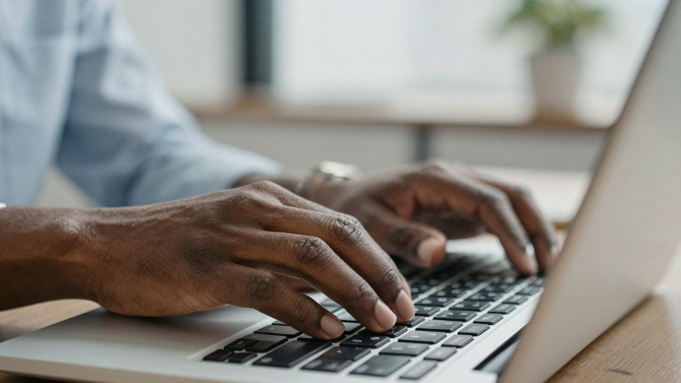 Personne tapant sur un clavier d'ordinateur portable.