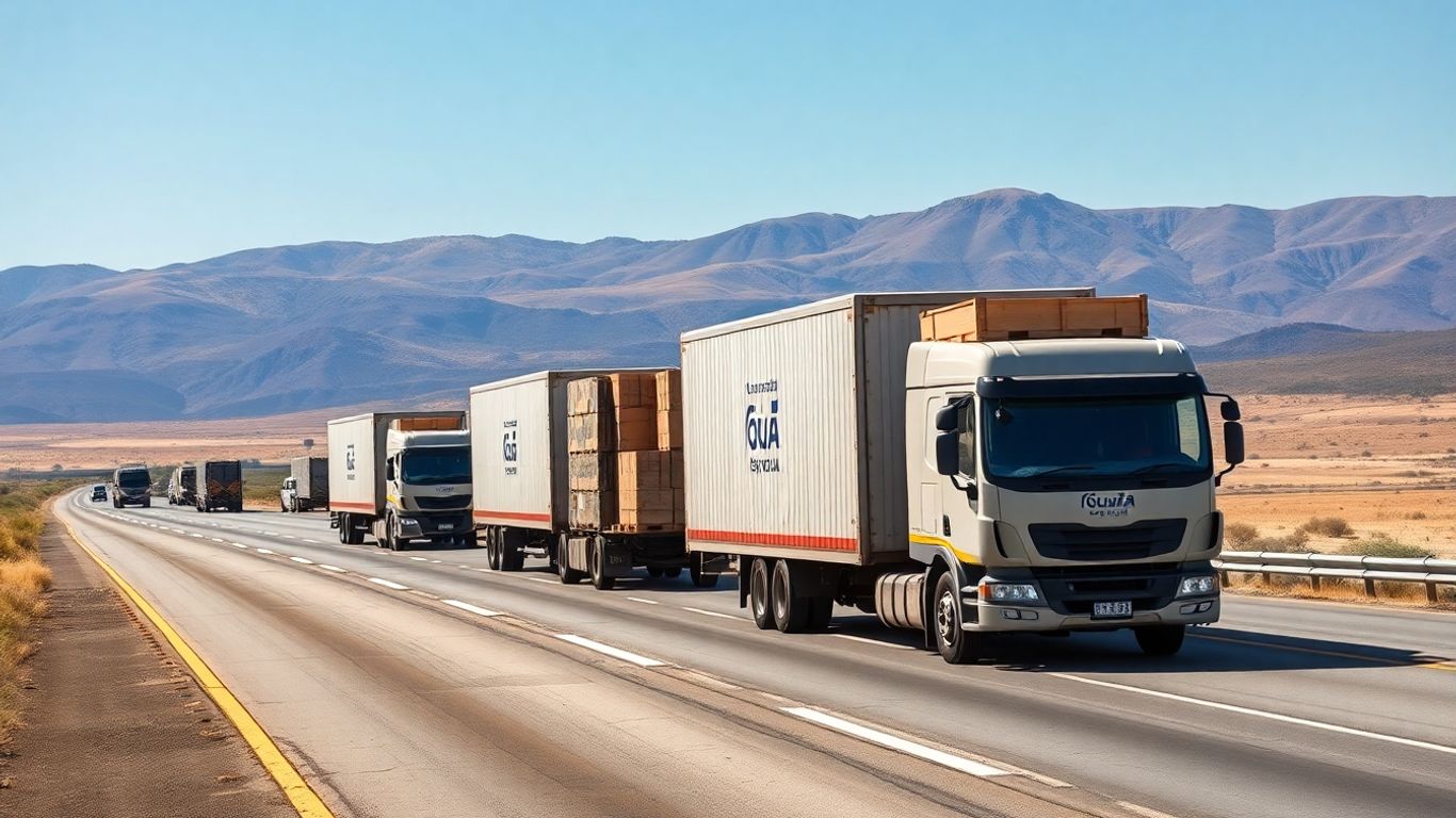 Trucks delivering engine crates across Australia.