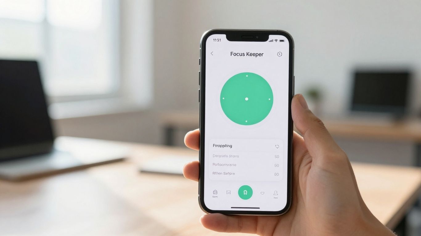 Focus Keeper Pomodoro timer app on a smartphone.