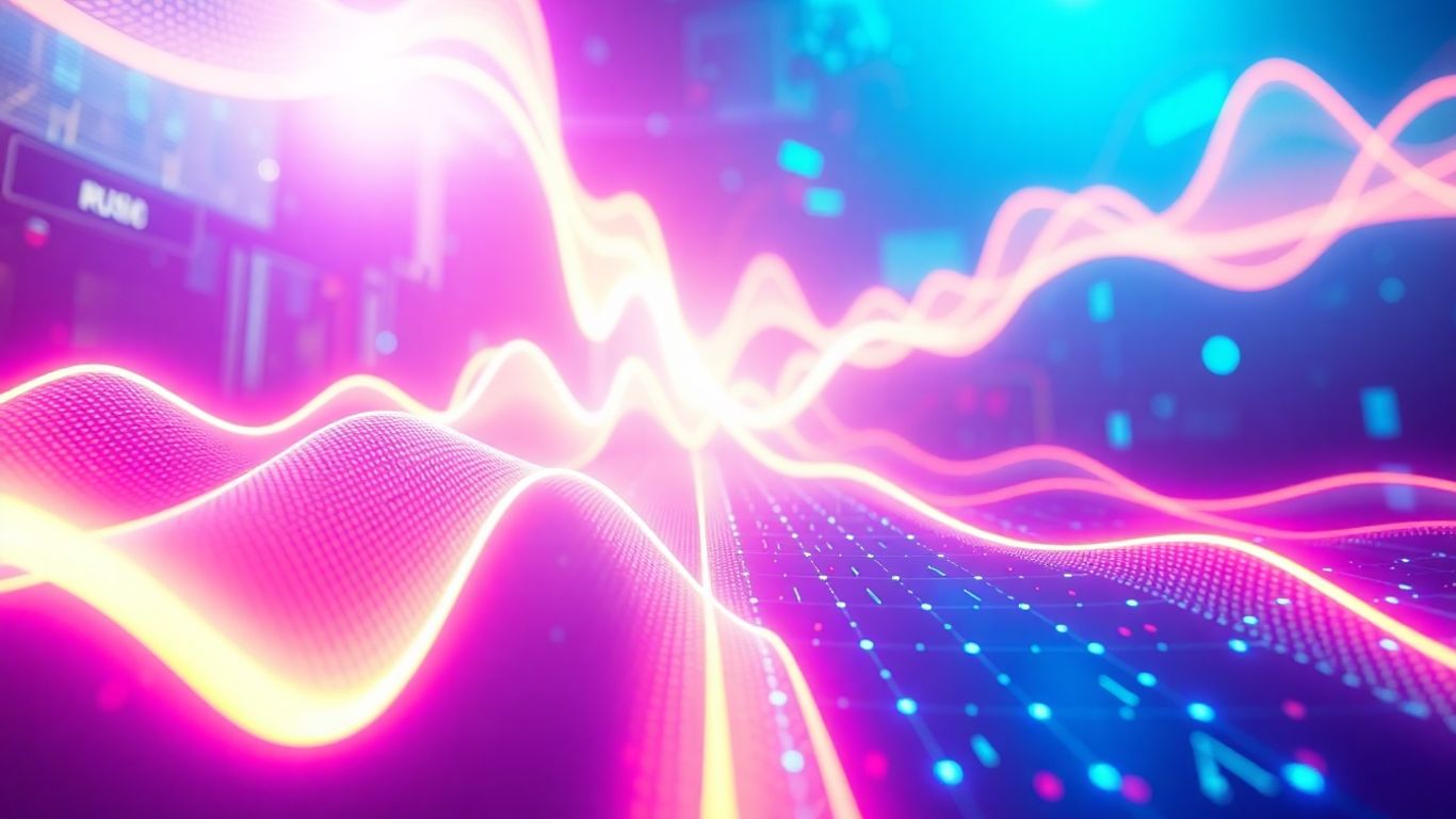 Abstract sound waves forming electronic music patterns.