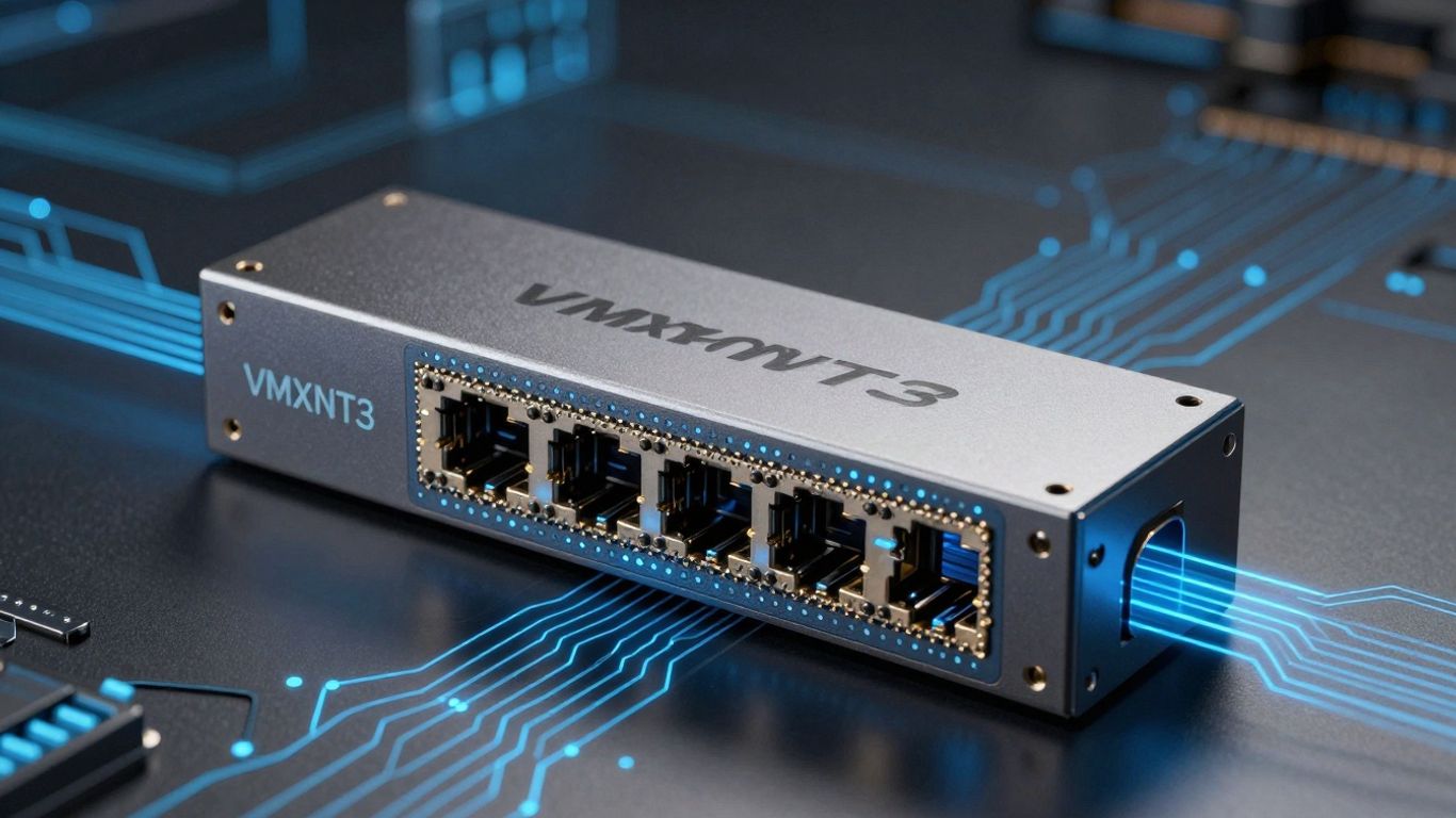 VMXNET3 virtual network adapter with glowing blue circuitry.