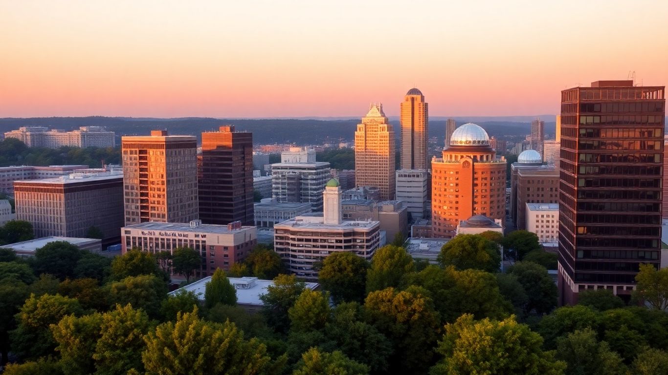 Greenwich, Connecticut skyline at dusk