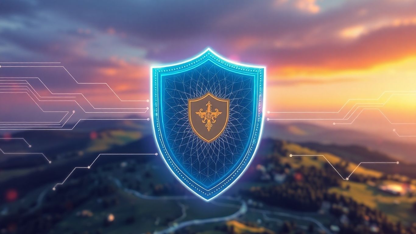 Scut digital protejând România de amenințări cibernetice.