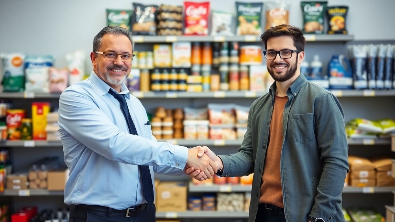 Business partners shaking hands over a successful supplier deal.