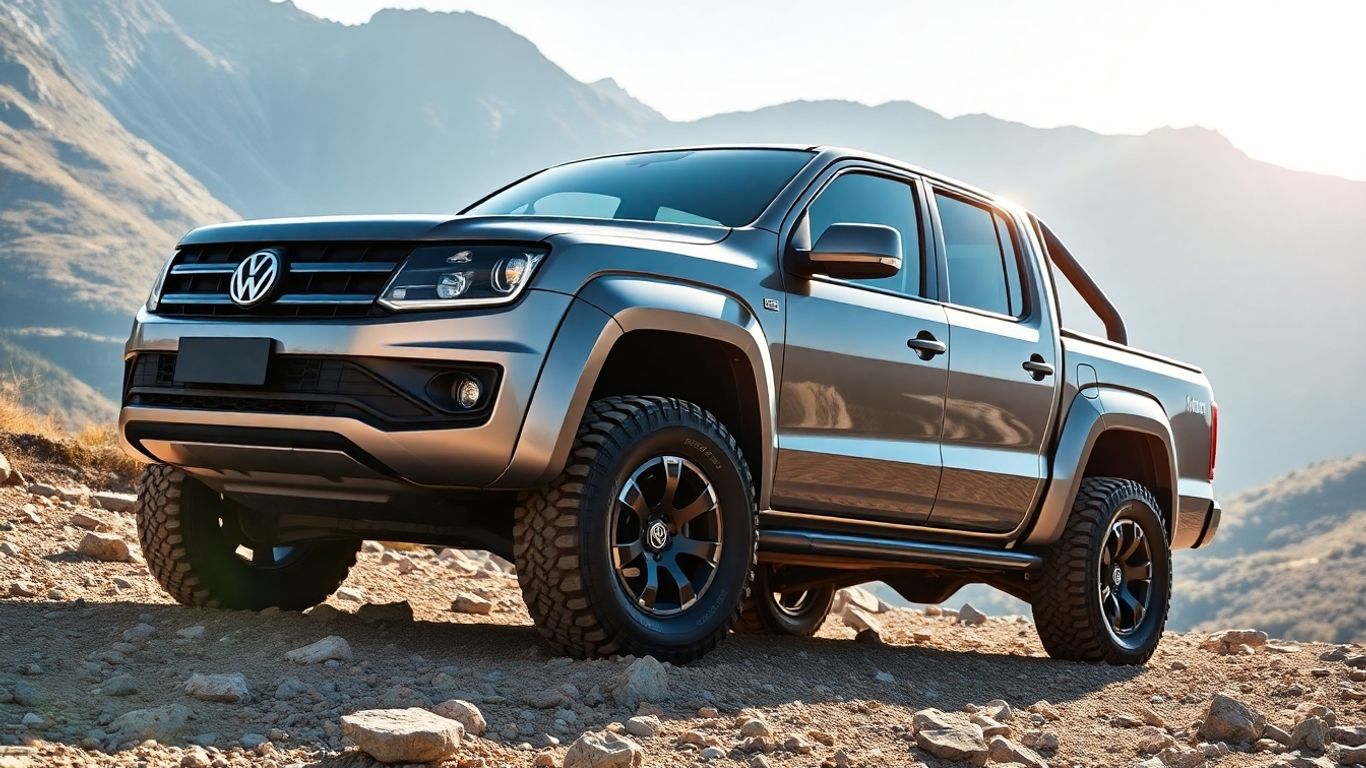 Volkswagen Amarok with off-road upgrades on a rocky trail.